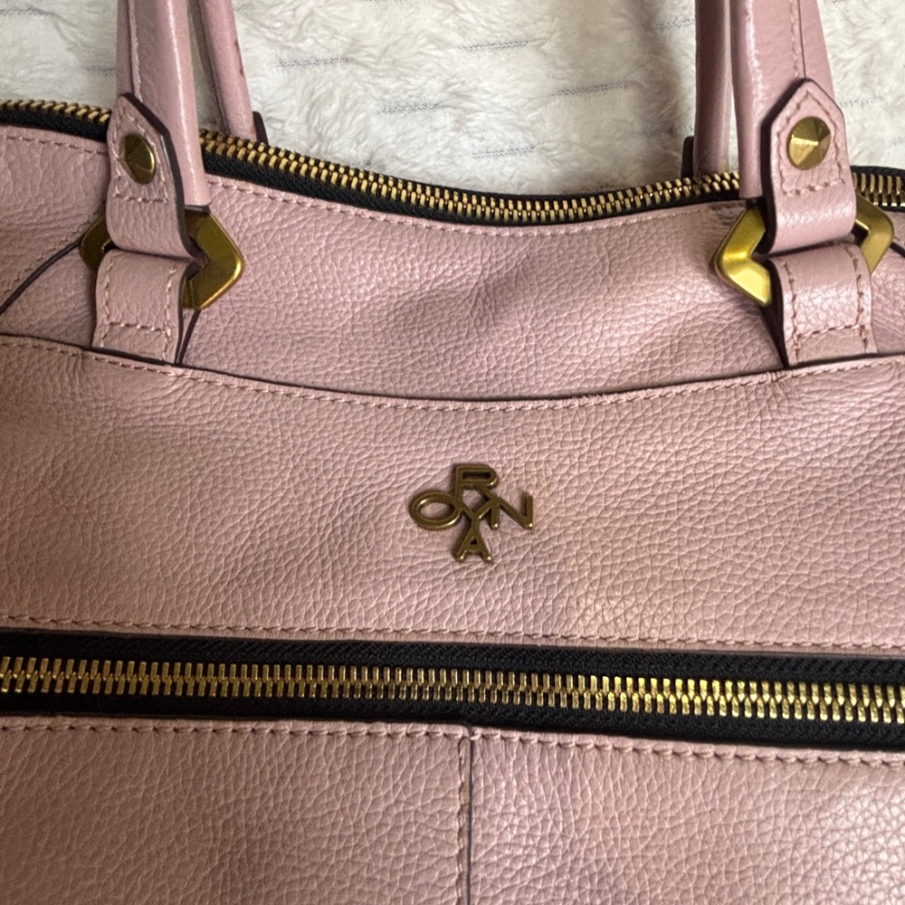 orYANY Blush Pink Pebbled Leather Satchel Braided Detail Gold Hardware - Picture 3 of 9